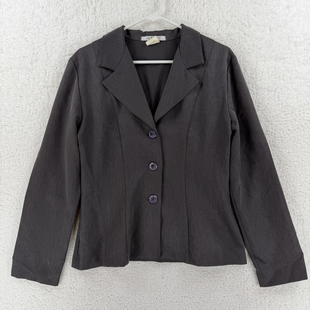 La Belle Blazer Womens 11 Gray Three Button Suit Jacket Made USA Workwear Career